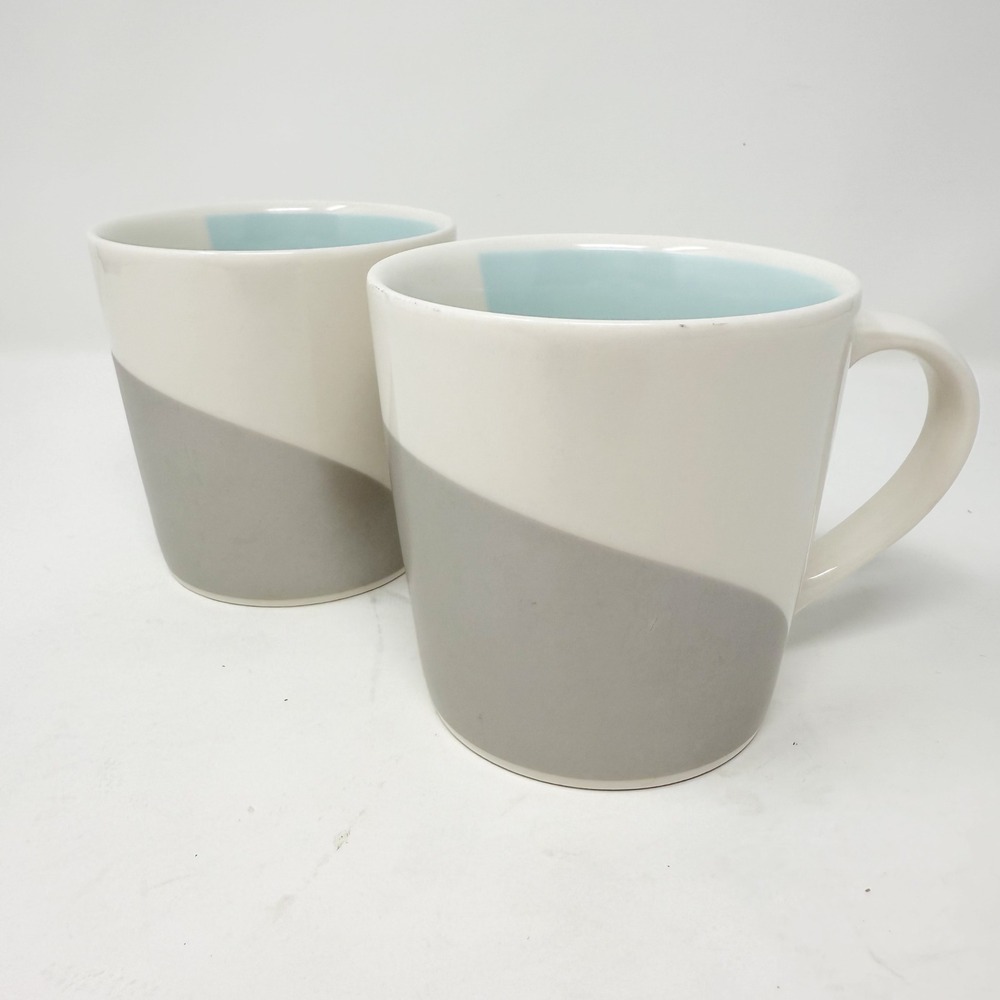 Starbucks 2005 Art Deco‎ Gray Blue Pastel Curve 12 oz Coffee Mugs